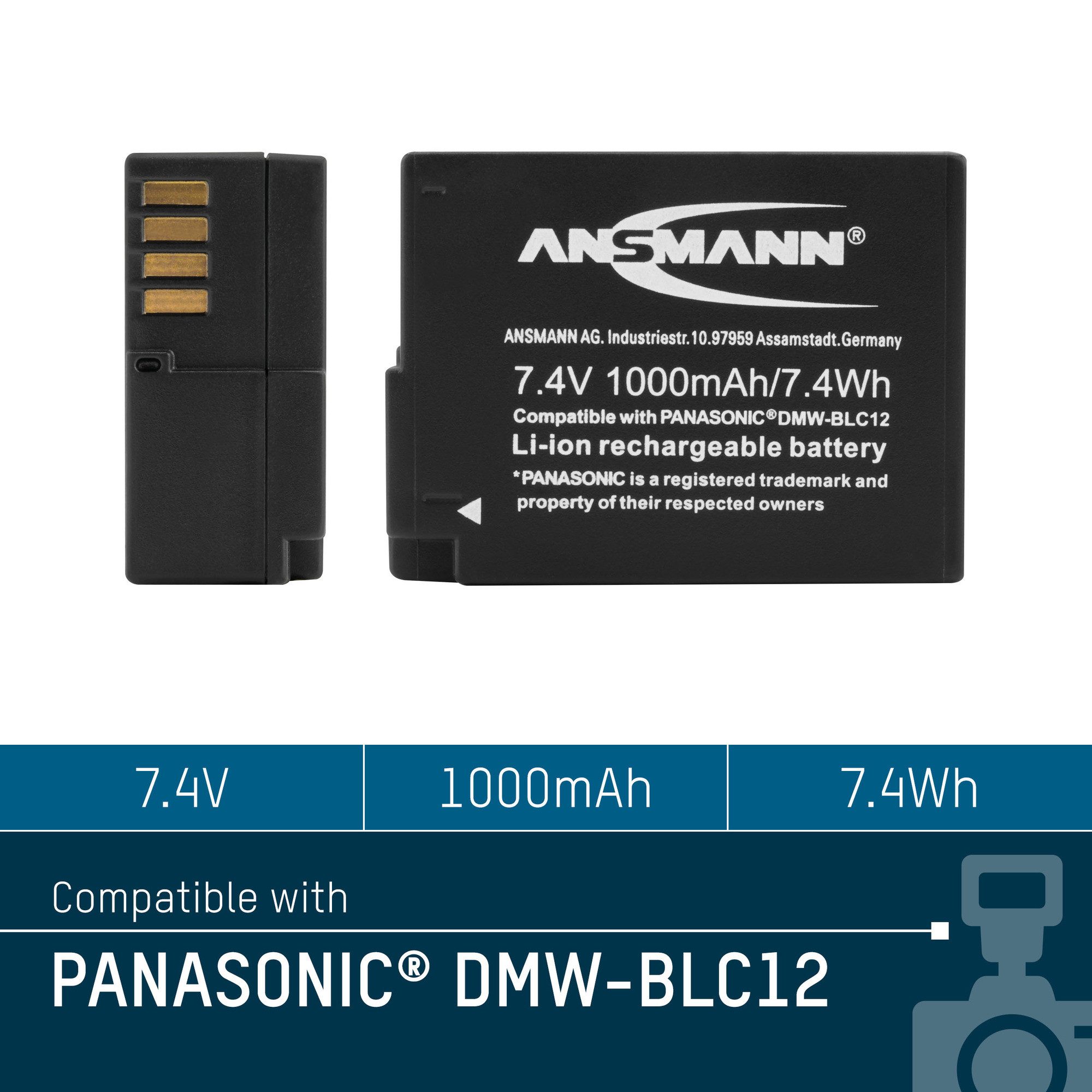 ANSMANN AG Kamera Akku DMW-BLC12 7,4V 1000 mAh, für Panasonic Lumix G... uvm. Akku 1000 mAh (7.4 V)