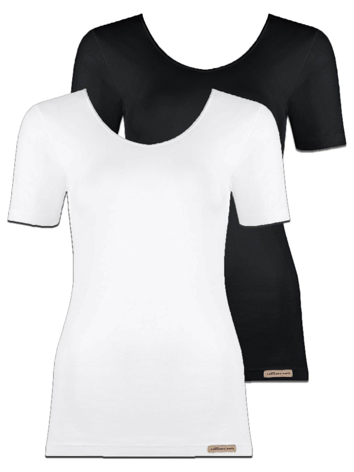 COMAZO Unterhemd 2er Pack Baumwoll Damen Shirt Unterhemd (Stück, 2-St) Vegan schwarz-weiss | Unterhemden