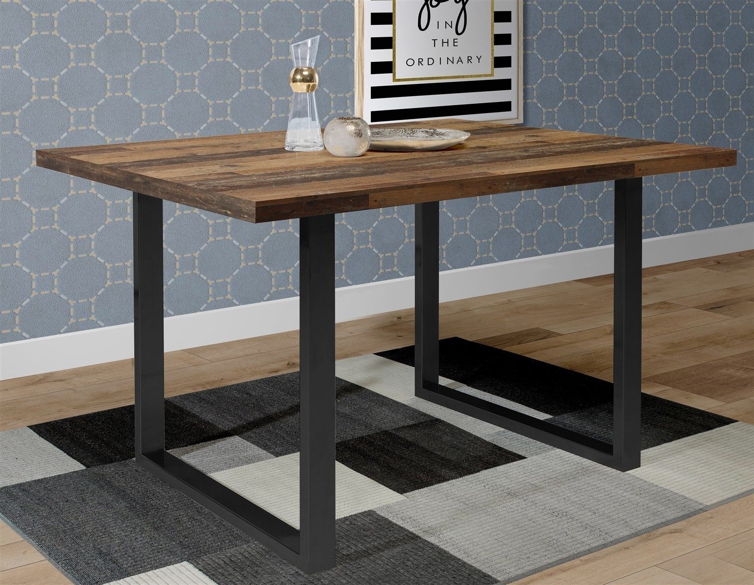 freiraum Esstisch TABLES, Gestell Metall schwarz, Platte Old-wood Vintage - 180x74,7x90cm BxHxT