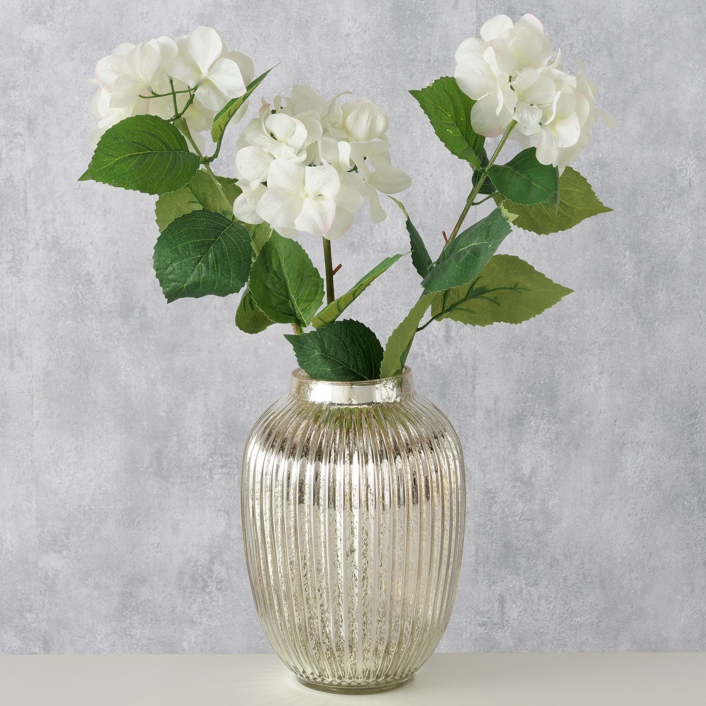BOLTZE Dekovase "Ilaya" aus Glas in antiksilber, Vase Blumenvase