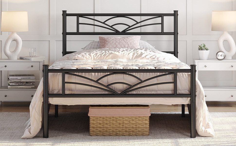 Yaheetech Bettgestell Metallbett, Bettrahmen mit Kopfteil, Doppel/Einzelbet günstig online kaufen