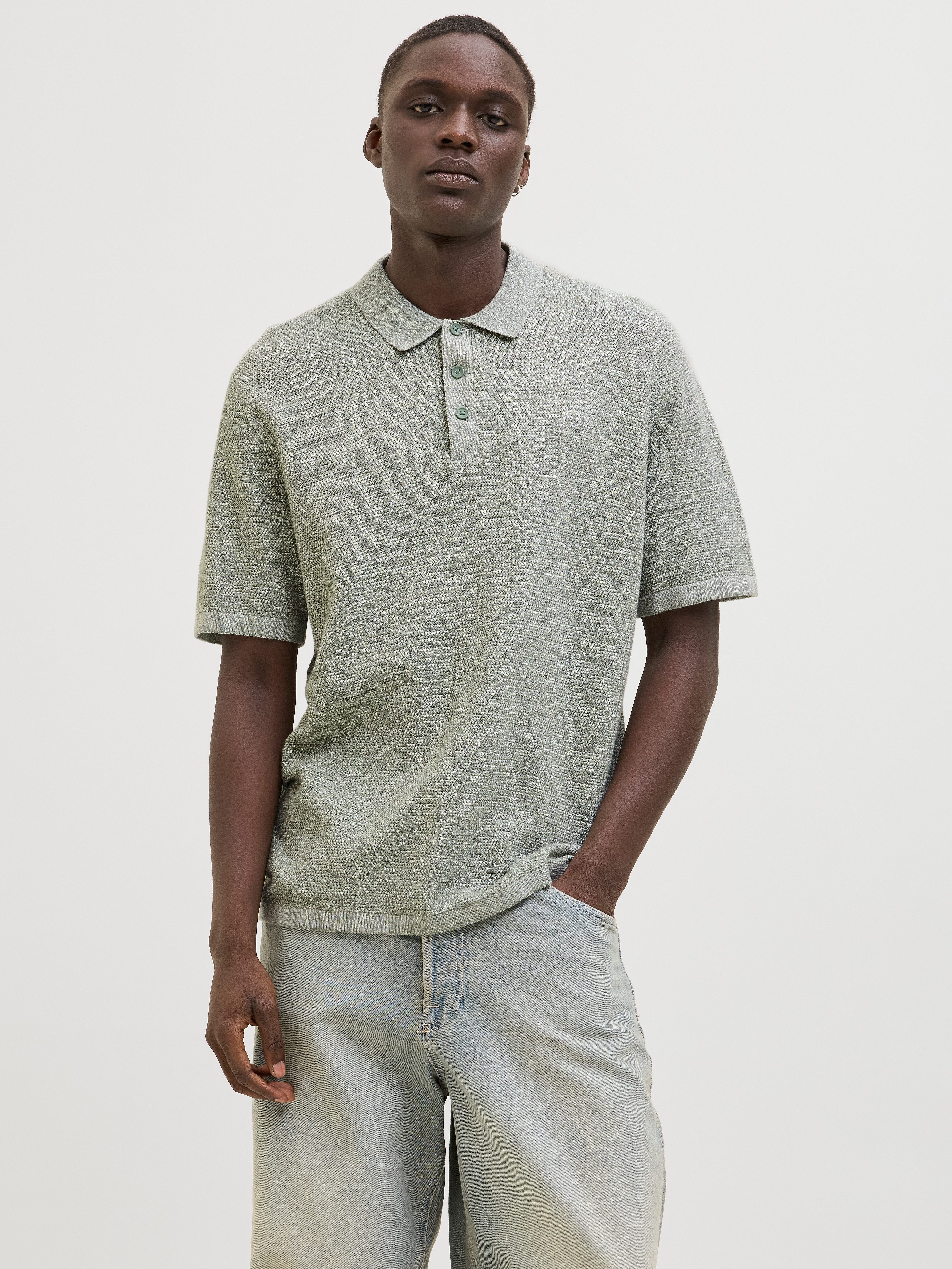 Jack & Jones Kurzarmpullover JJEGEORGE KNIT POLO SS SN mit Polo Kragen