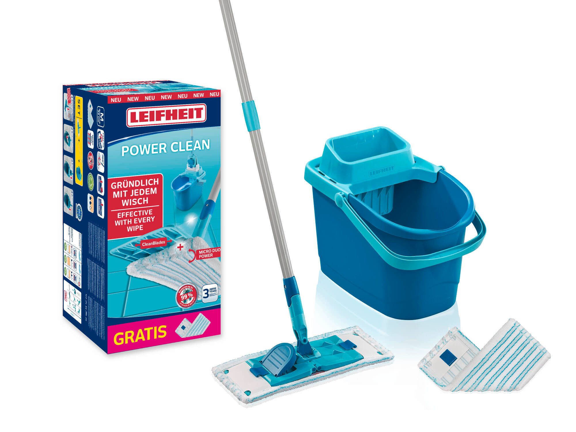 Wischmopp Set POWER CLEAN mit 2x Ersatzbezug micro duo