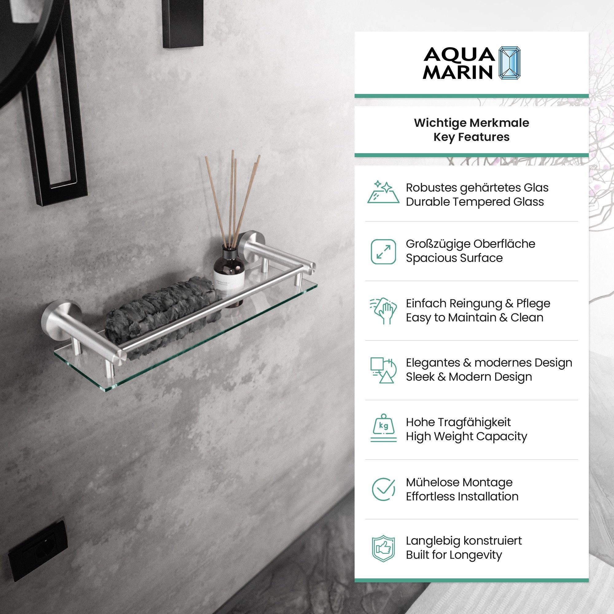 Aquamarin Wandregal Glasablage Badablage Glasregal Badezimmerregal günstig online kaufen