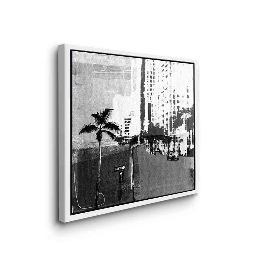 weiß quadratisch square Rahmen Vintage Vintage Miami, Wandbild DOTCOMCANVAS® schwarzer Leinwandbild Leinwandbild Miami schwarz