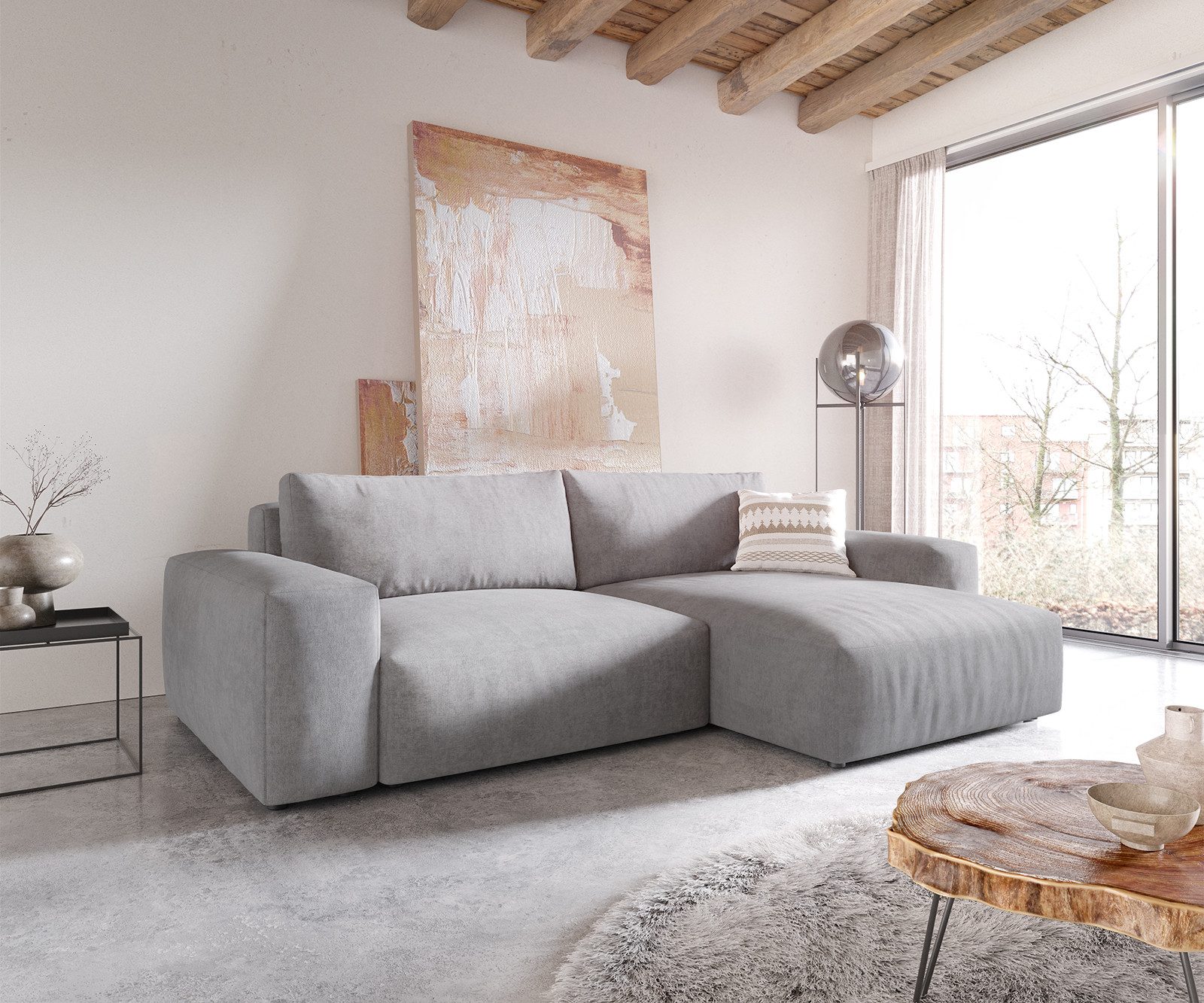 DELIFE Ecksofa Lanzo, XL Mikrofaser Grau günstig online kaufen