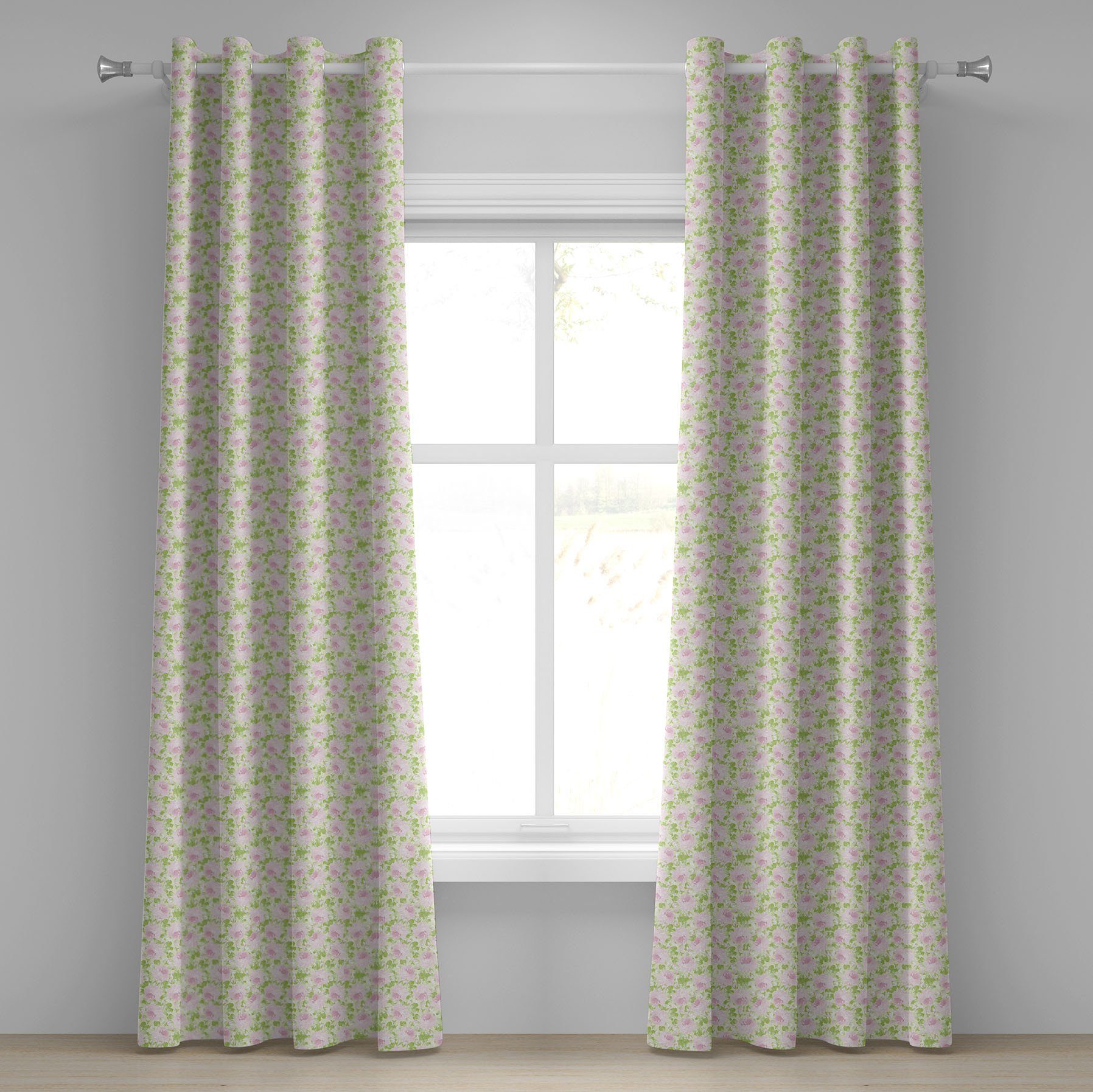 Gardine Dekorative 2-Panel-Fenstervorhänge für Schlafzimmer Wohnzimmer, Abakuhaus, Shabby Chic Frühlings-Yard-Pastell