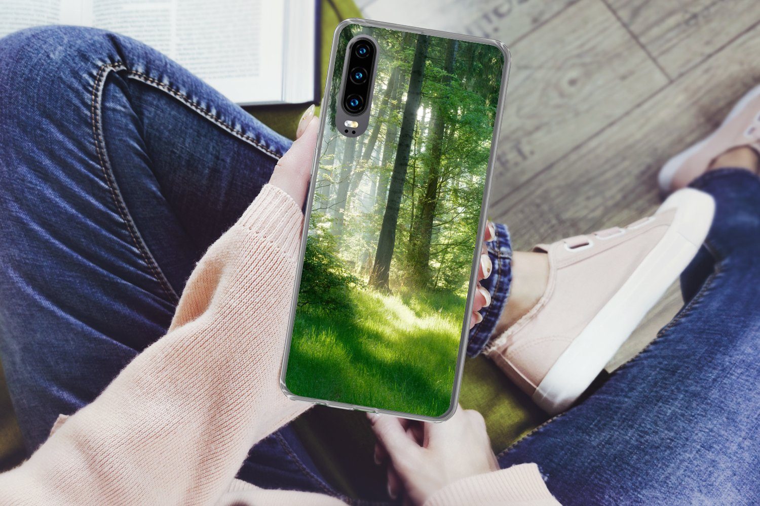 MuchoWow Handyhülle für Huawei P30 Natur - Bäume - Wald - Grün - Sonne - Gras - Pflanzen, Handy Case, Silikon, Bumper Case Dünn