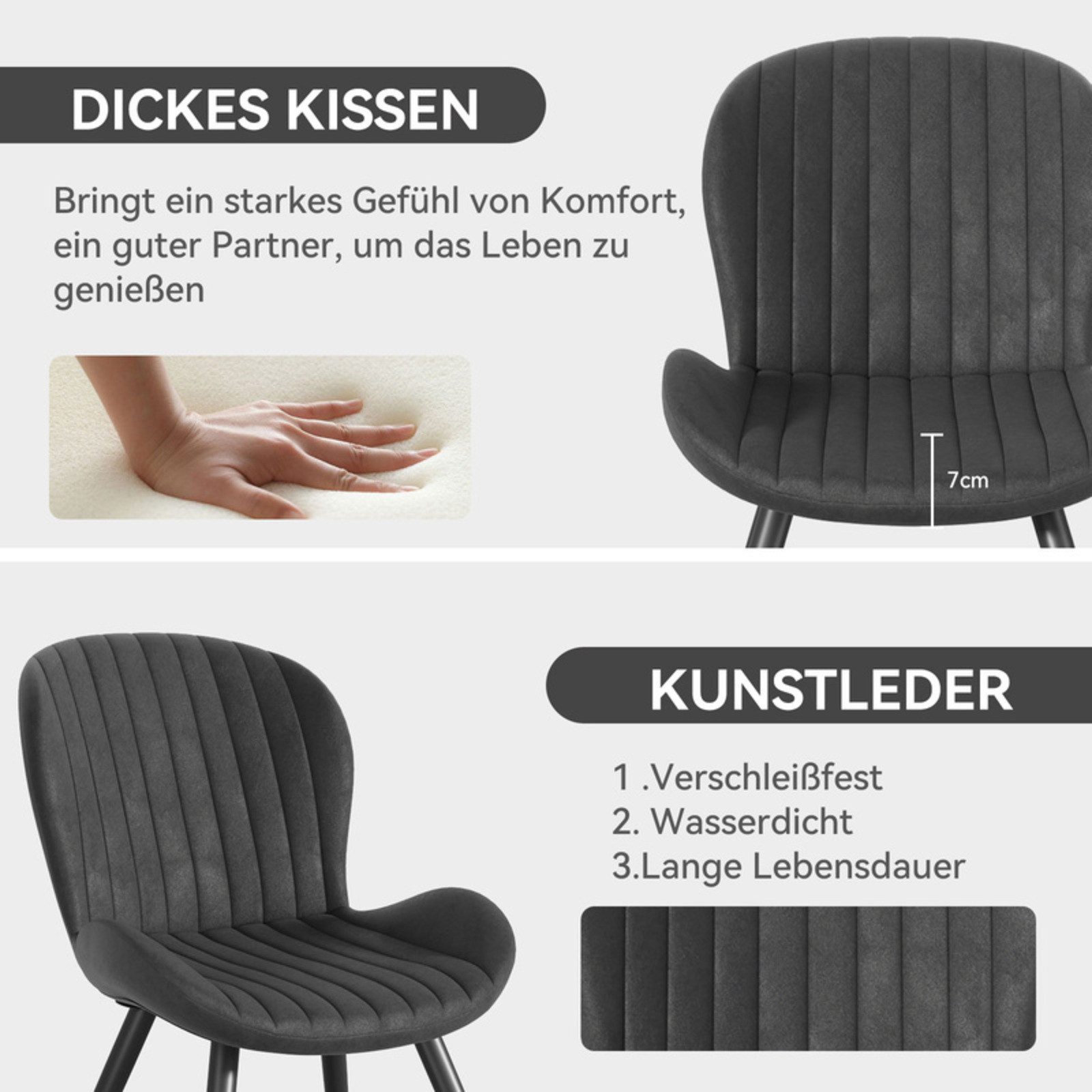 HawthyHome Esszimmerstuhl 2er Set Polsterstuhl mit Armlehnen & Metallbeinen (2 St), Wasserdicht & Ergonomisch für Küche Esszimmer Wohnzimmer – Bild 5 von 5