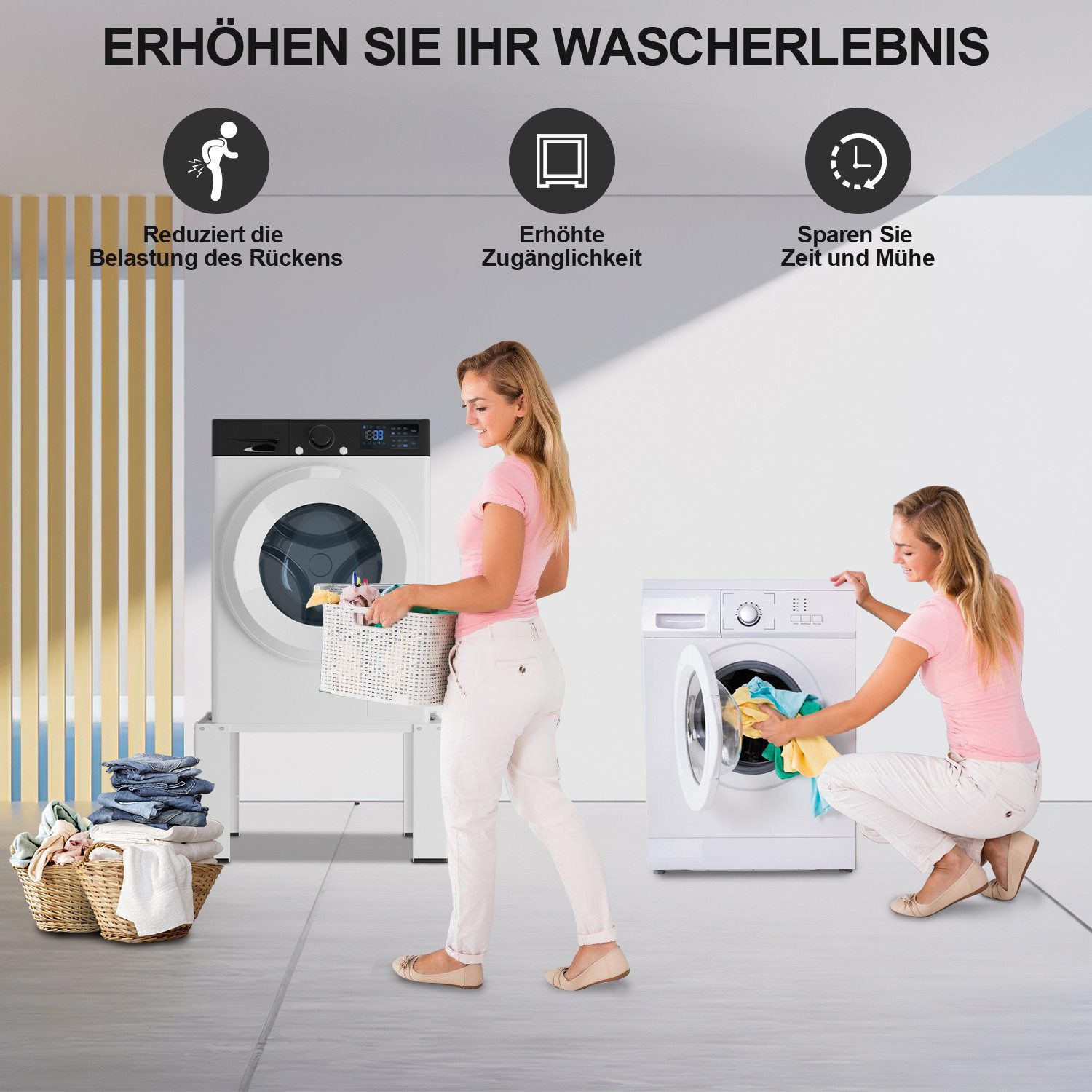 Clanmacy Waschmaschinenuntergestell 2x Waschmaschinen Untergestell Unterbausockel Podest bis 100kg Weiß
