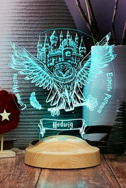 Geschenkelampe LED Nachttischlampe Hedwig Harry Potter Eule Lampe mit 3D Gravur Nachtlicht, Leuchte 7 Farben fest integriert, Geburtstagsgeschenk für Freunde, Enkel, Mädchen, Jungs, Freunde