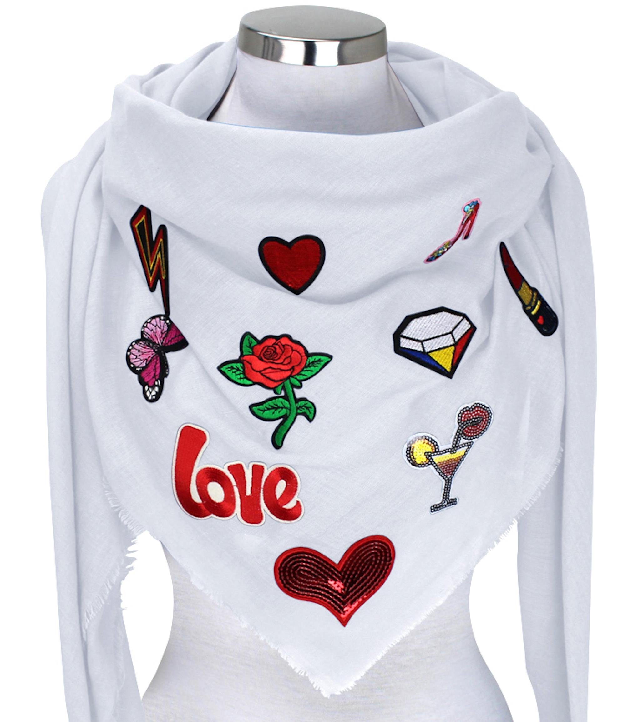 LOREZA Schal Damen XXL Patches Sticker Schal Tuch Halstuch Damenschal günstig online kaufen