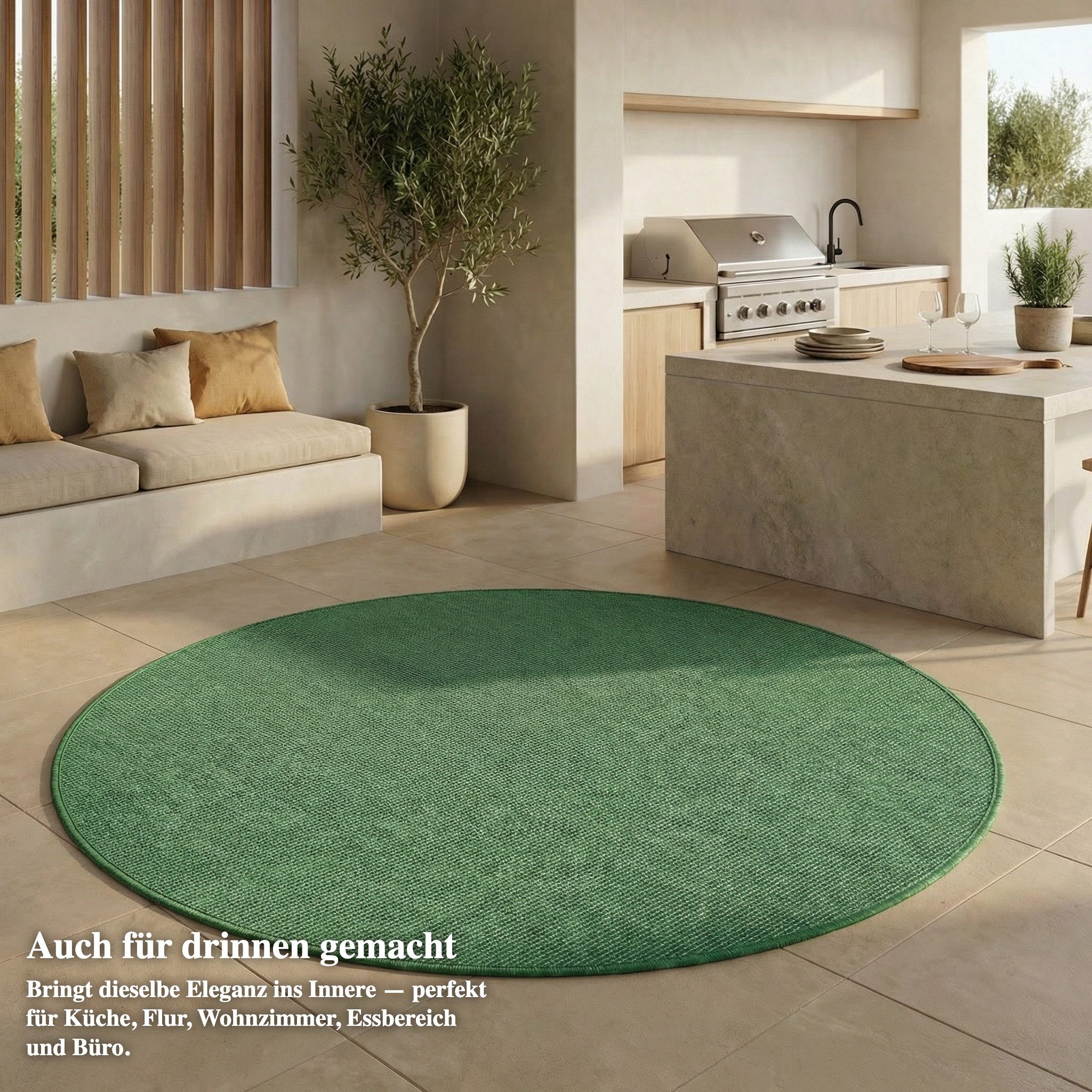 Jimri Outdoorteppich Keywest, Rund, Outdoor Teppich Balkonteppich Terassenteppich