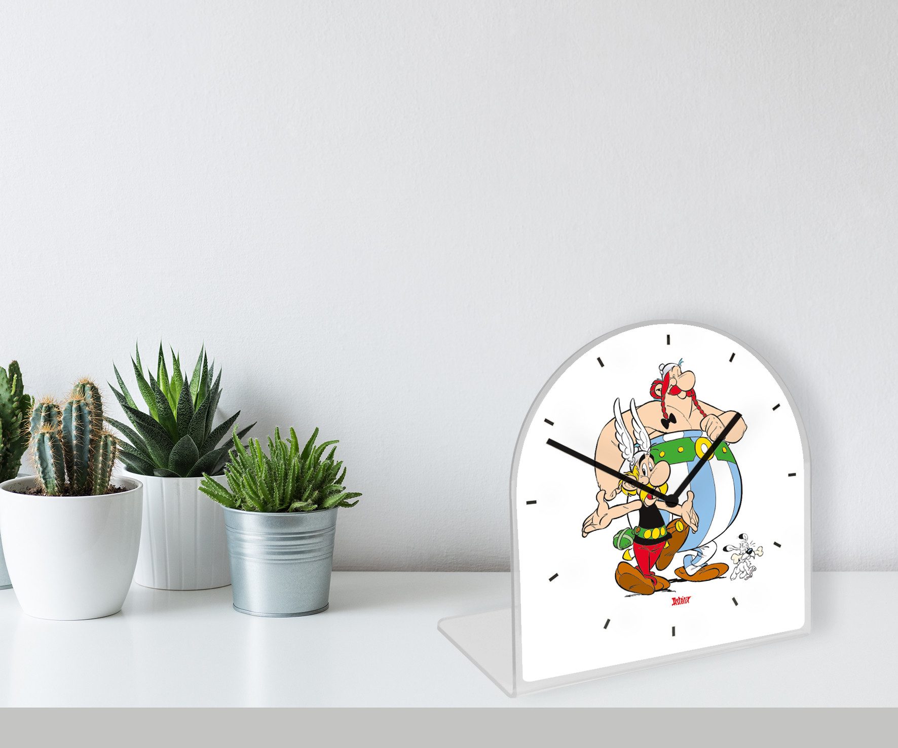 LuckyLinde Tischuhr Asterix und Obelix mit Idefix Tischuhr aus Acrylglas, Uhr, bedruckt, geräuschlos, modern