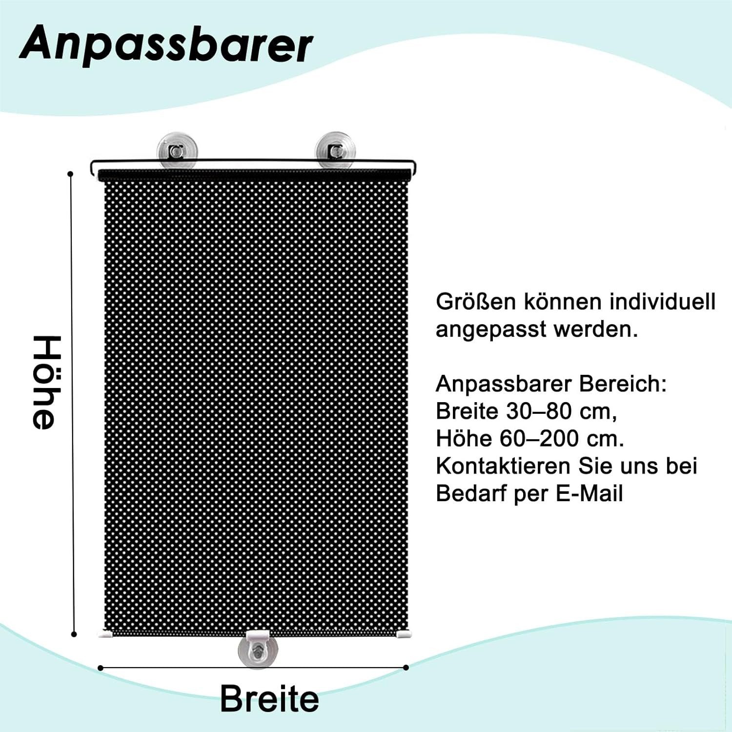 Verdunklungsrollo Sonnenschutz Rollo Saugnapf Ohne Bohren Verdunklung Schwarz, FELIXLEO