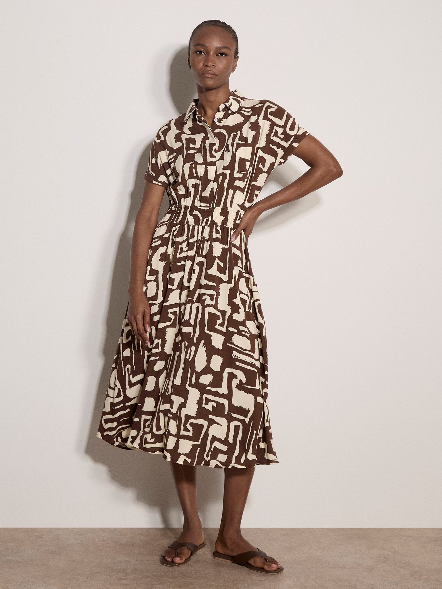 Apricot Midikleid Geo-Midikleid im griechischem Muster