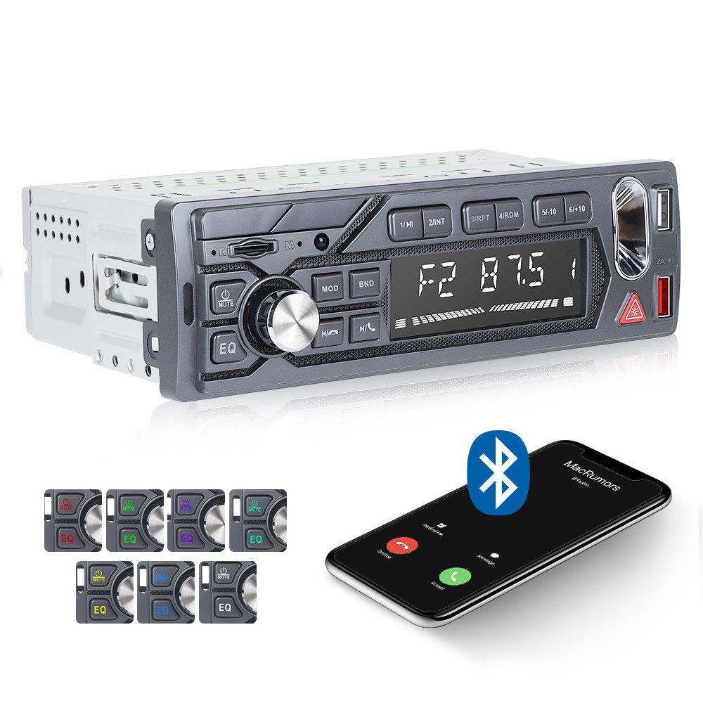 Hikity 1DIN Digital Bluetooth Audio Musik Stereo 12V MP3 Player Autoradio (FM, Sieben farbige Lichteinstellungen, USB/SD/AUX-IN)