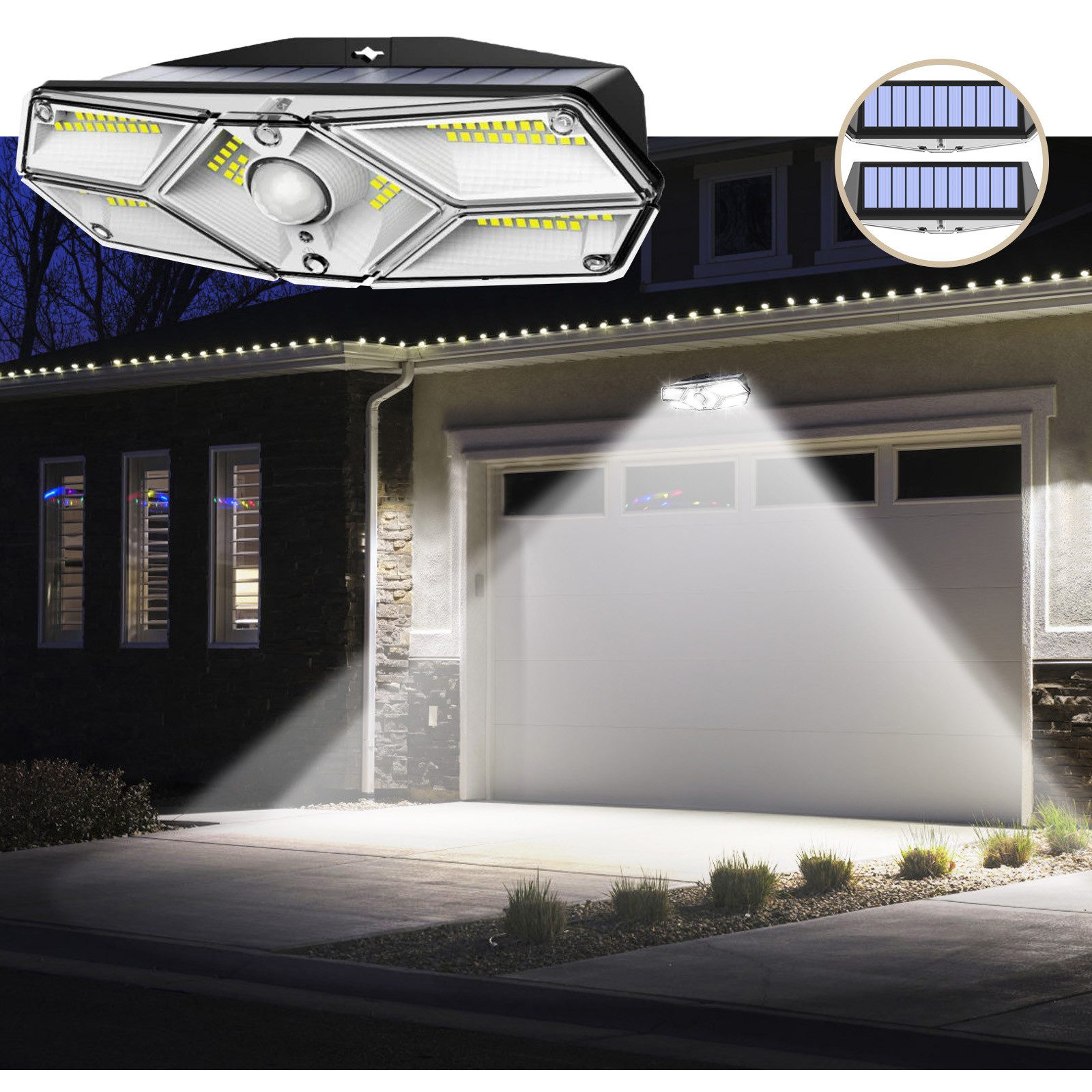 MUPOO LED Außen-Wandleuchte 128/170LED Solarleuchte 300°Weitwinkel Solar Wa günstig online kaufen