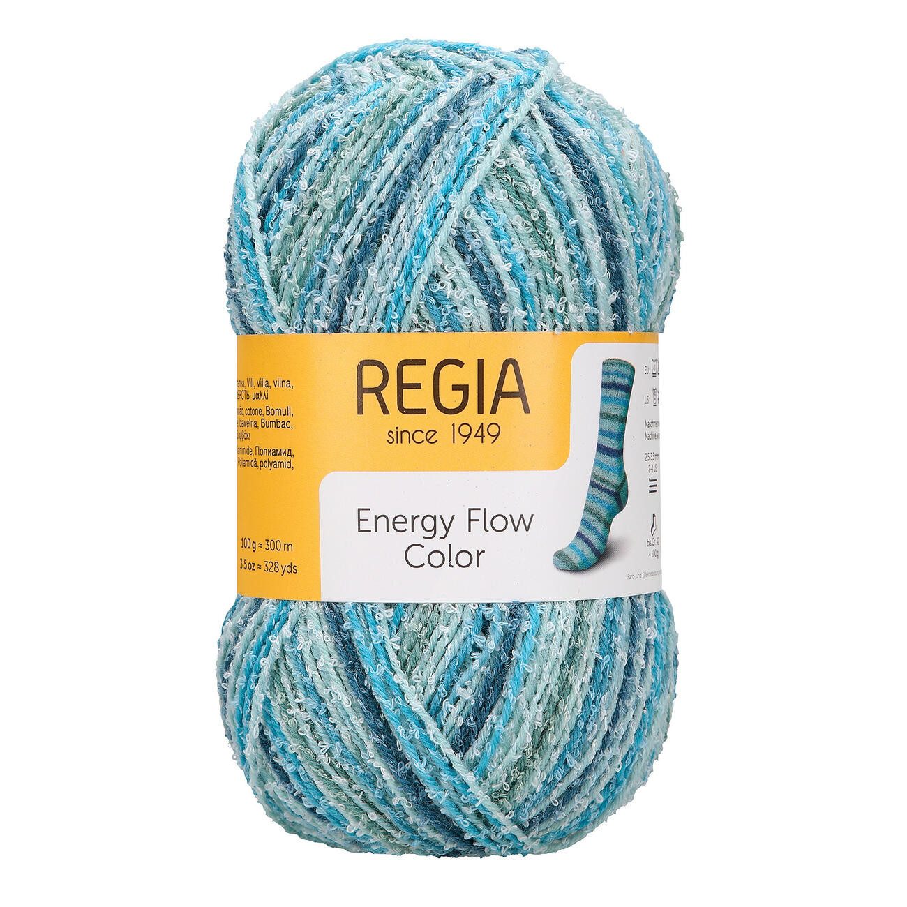 Regia Sockenwolle 4fach Energy Flow Color Häkelwolle, 300 m (100g Strumpfwolle, Sockengarn 4 fädig, Wolle zum Socken stricken), 42% Wolle, 33% Baumwolle, 25% Polyamid
