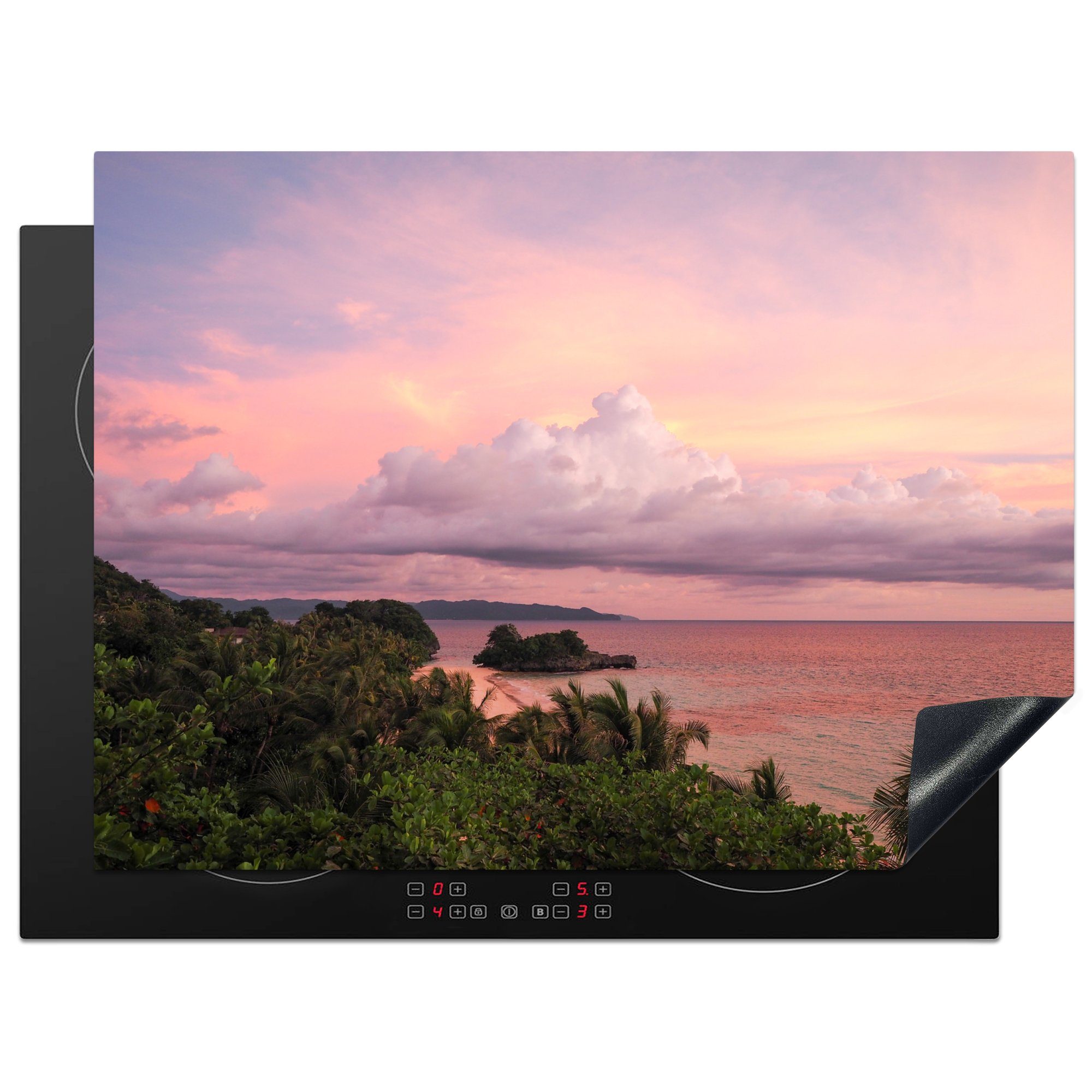 MuchoWow Herdblende-/Abdeckplatte Sonnenaufgang auf der Insel Boracay auf den Philippinen, Vinyl, (1 tlg), 70x52 cm, Mobile Arbeitsfläche nutzbar, Ceranfeldabdeckung