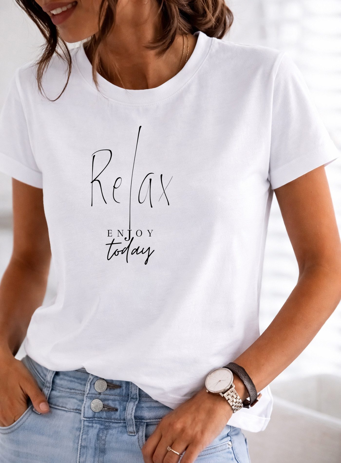RMK T-Shirt Damen Shirt Rundhals Basic "Relax" aus Baumwolle