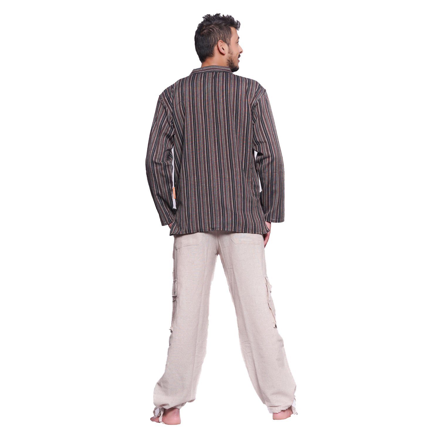 SIMANDRA Streifenhemd Herren Kurta Klassisch Gestreift Braun