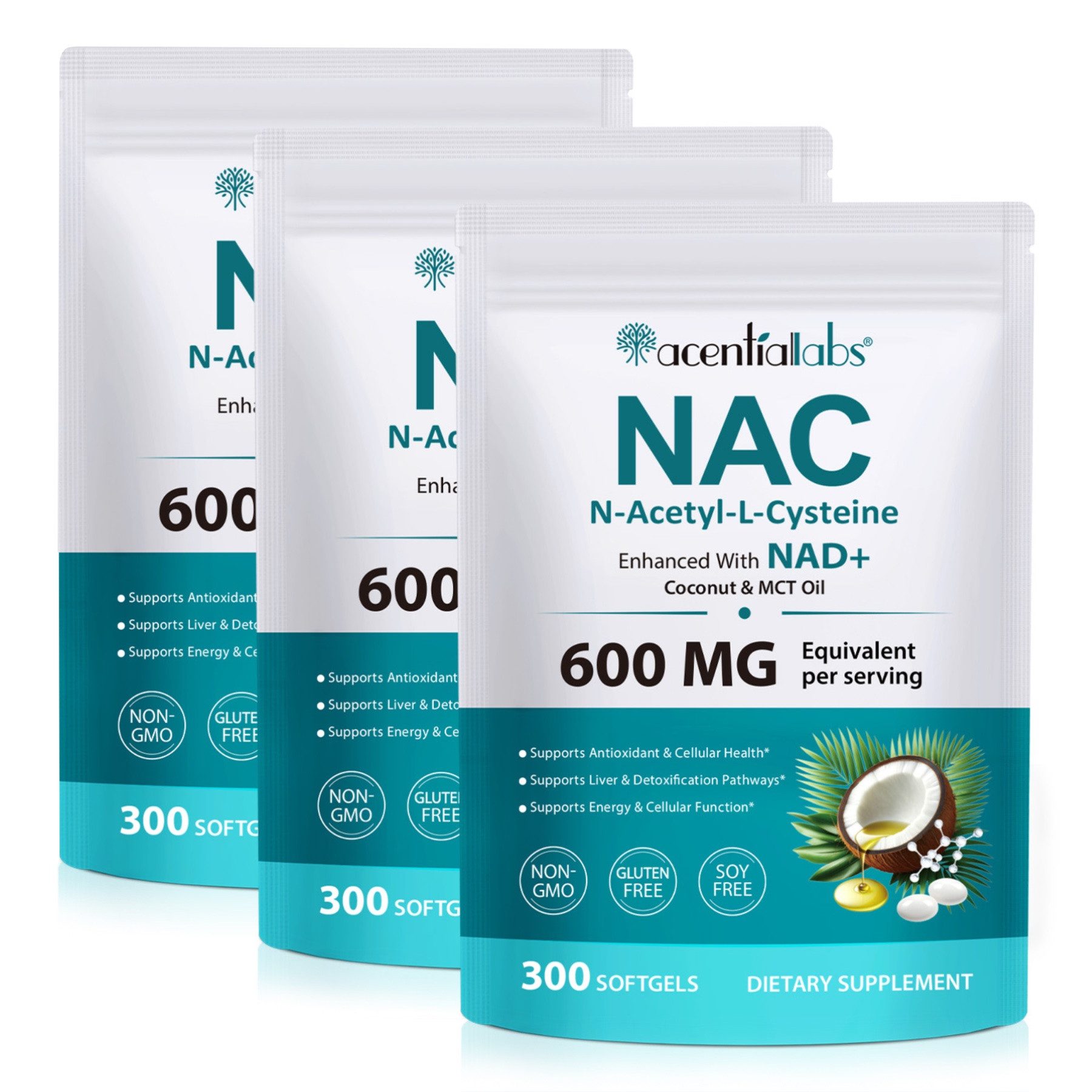 Acentiallabs NAC N-Acetyl L-Cysteine Aminosäure Softgels Hochdosiert Immunsystem Softgels, 300 er, Bodybuilding, Energiestoffwechsel, Fitness, Fitnessstudio