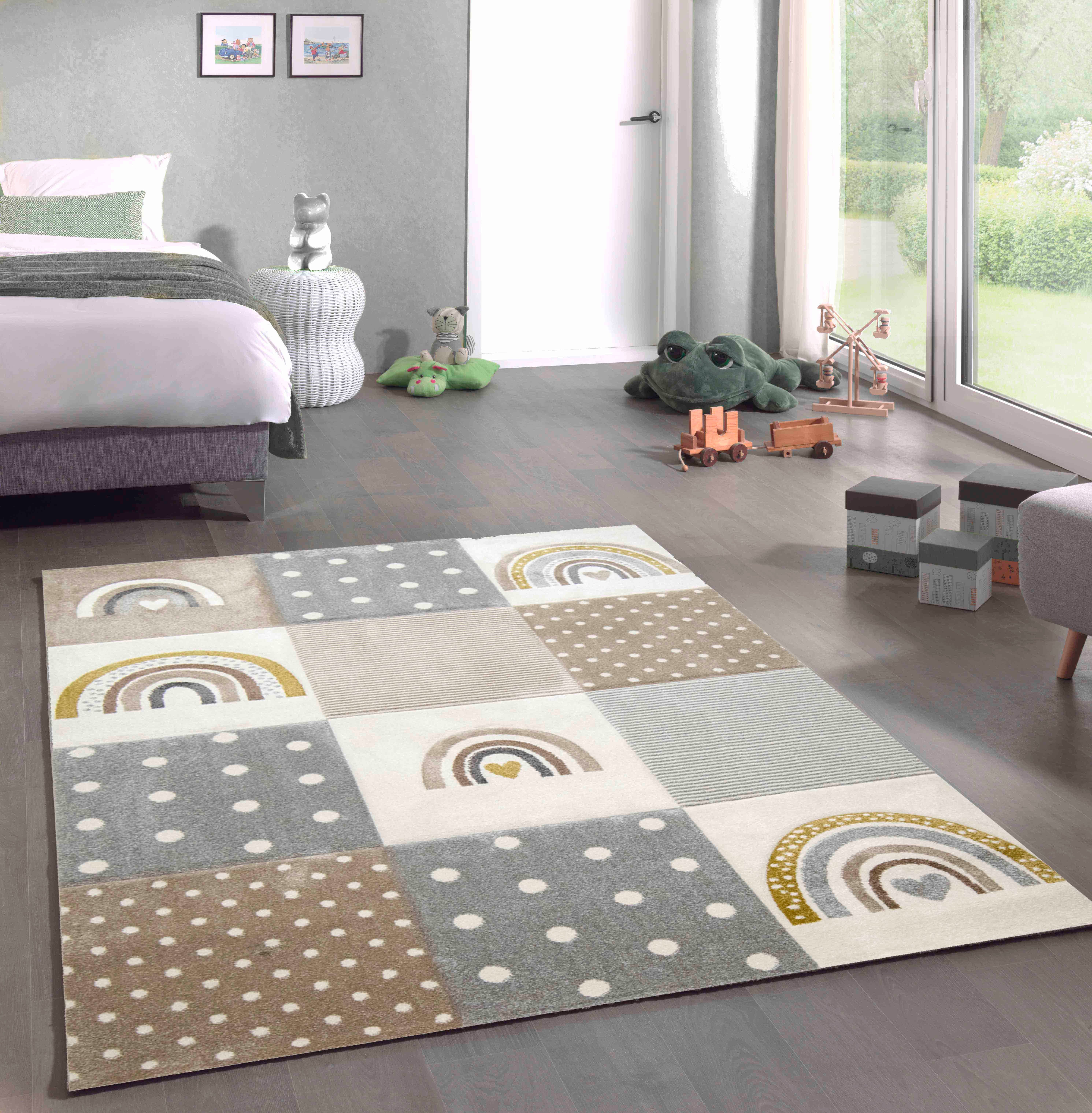 Carpetia Kinderteppich Kinderteppich Kinderzimmer Regenbogen creme günstig online kaufen