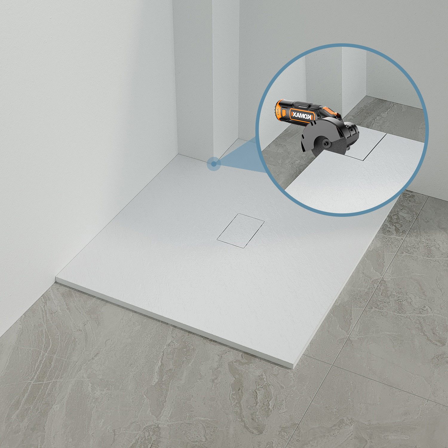 AQUABATOS Rechteckduschwanne Duschwanne 120x100 SMC Duschtasse Eckduschwanne Brausewanne, mit Ablaufgarnitur,weiß,Anti-Rutsch,Zuschneidbar,Steinoptik,superflach – Bild 5 von 5