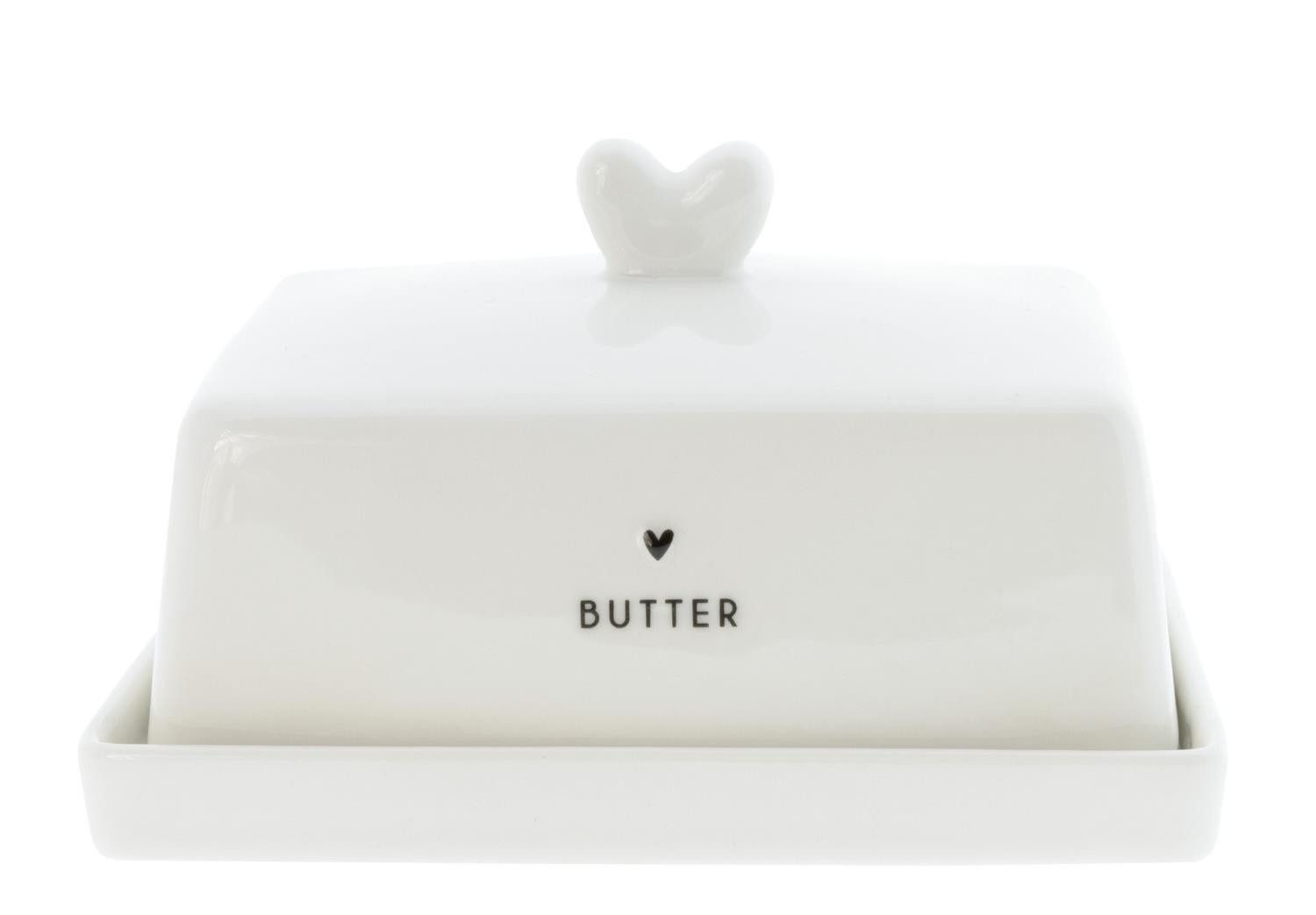 Bastion Collections Butterdose Schwarzes Herz, Keramik, Spülmaschinengeeignet, Weiß, Motiv: Herz