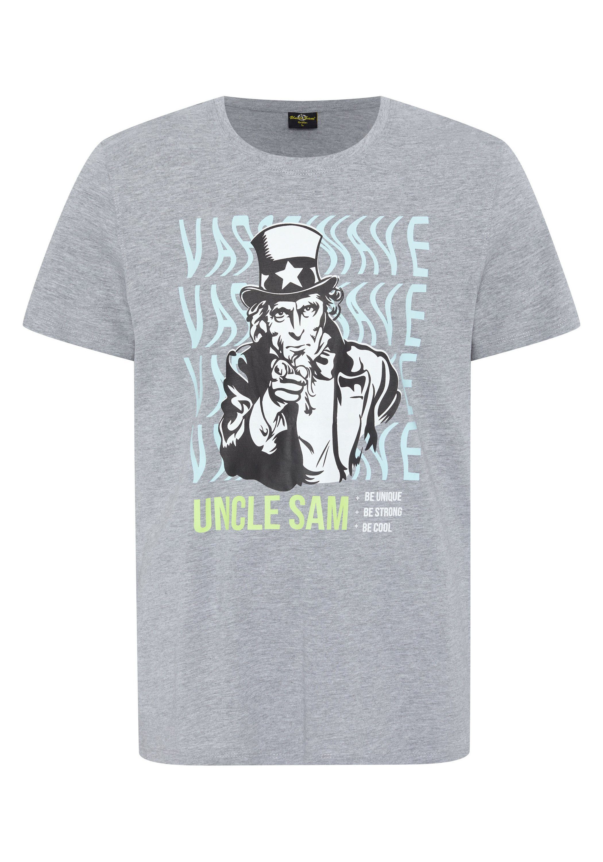 Uncle Sam Print-Shirt mit 17-4402M Uncle Gray Neutral Frontprint Melange Sam