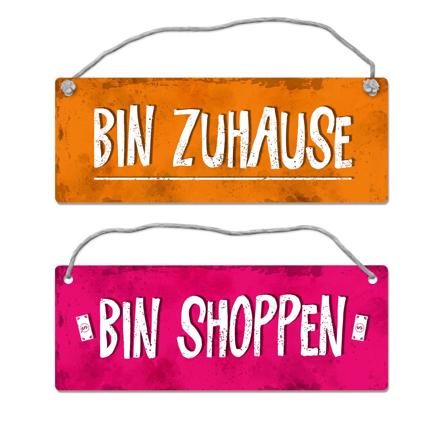 Metallschild Bin shoppen Zuhause Wendeschild mit Kordel Schild Türschild Türhänger
