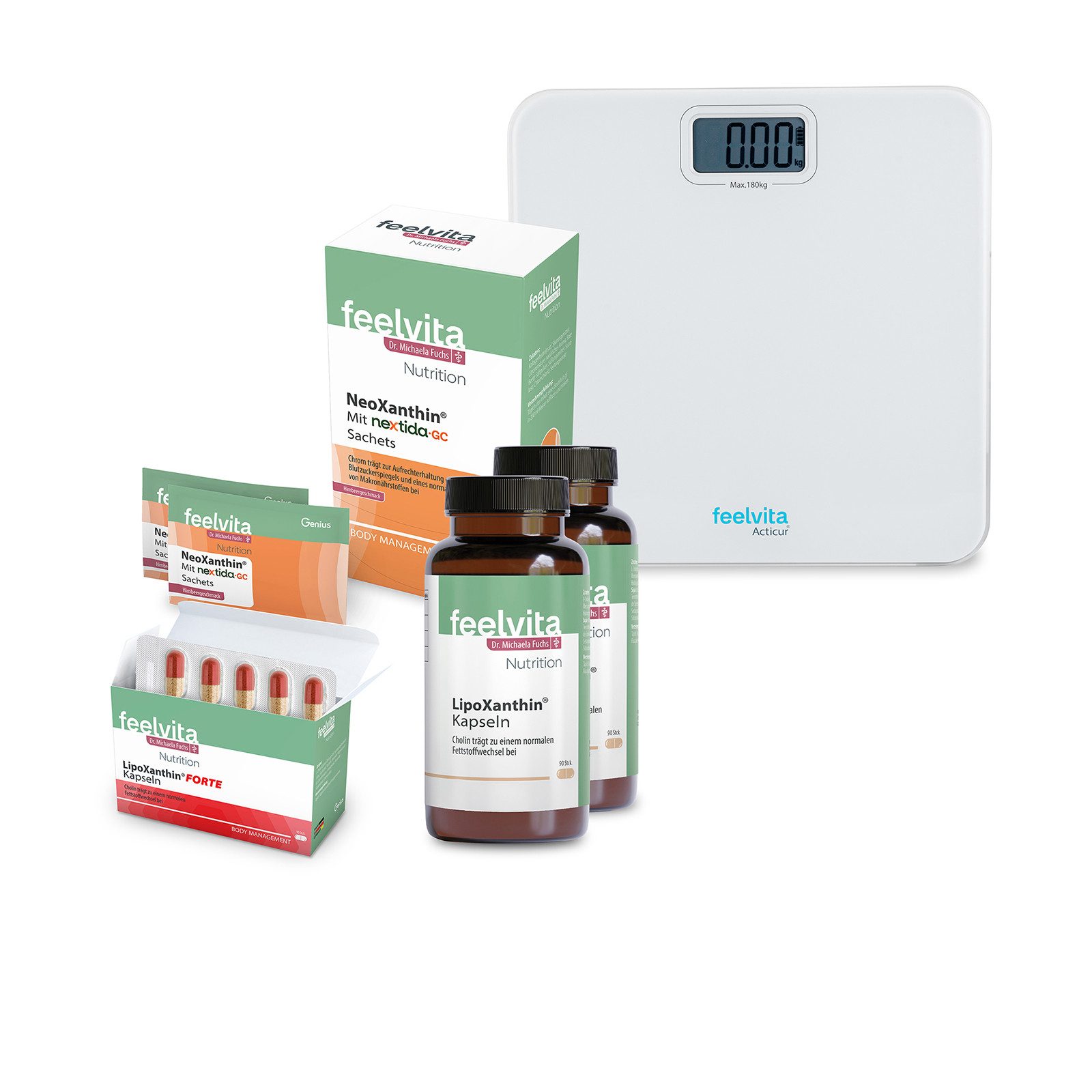 Genius Feelvita Nutrition Balance-Set, 5-tlg. Kapseln und Sachets, Unterstützt die normalen Stoffwechselfunktionen & Blutzucker