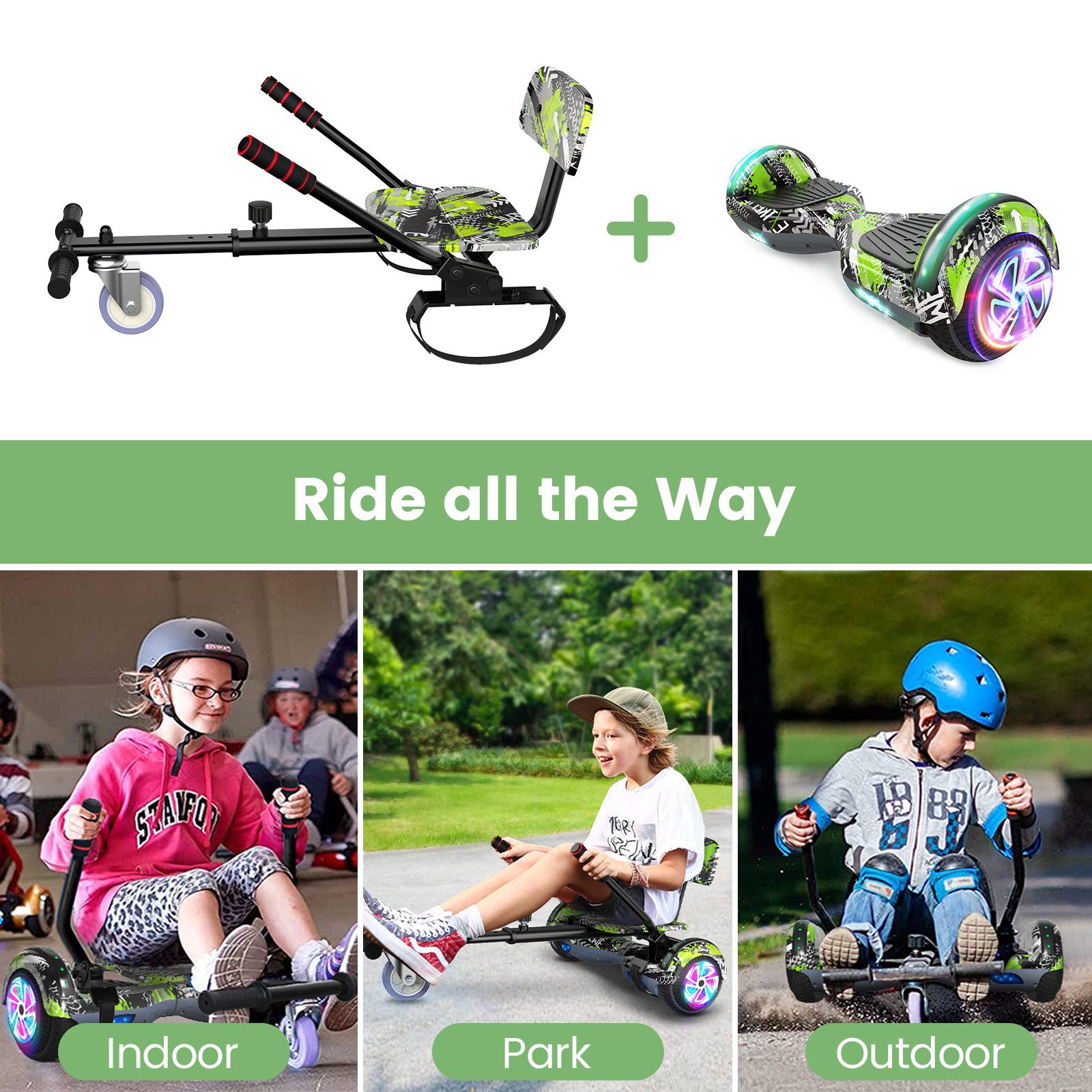 SISIGAD Balance Scooter Kart Set, 6,5'' Hoverboard mit kart,LED, Bluetooth, 8 km/h, 160W, Hoverboards mit Sitz, bis zu 7-8km,Geschenke für Kinder – Bild 5 von 5