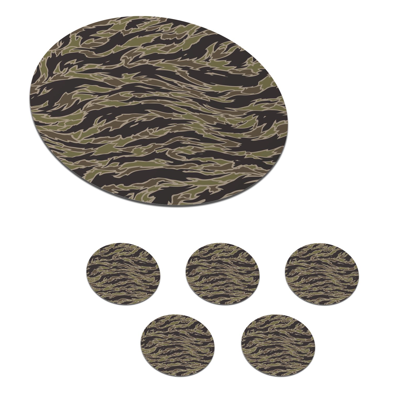 MuchoWow Glasuntersetzer Camouflage-Muster mit Streifen, Zubehör für Gläser, 6-tlg., Getränkeuntersetzer, Tassenuntersetzer, Korkuntersetzer, Tasse, Becher