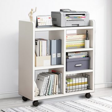 Rutaqian Aktenschrank Aktenschrank aus Holz,Bücherregal,offenes Fach, 4 Etagen,60x 24 x 66 cm (Büroschrank mit Universalrädern) Aufbewahrungs-Organizer für Schreibtisch, Wohnzimmer, Büro usw