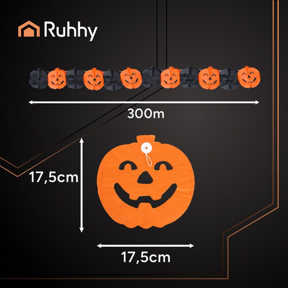Ruhhy Girlande Halloween Kürbisgirlande, 3 m lange Papiergirlande mit großen Kürbissen (17,5 × 17,5 cm)