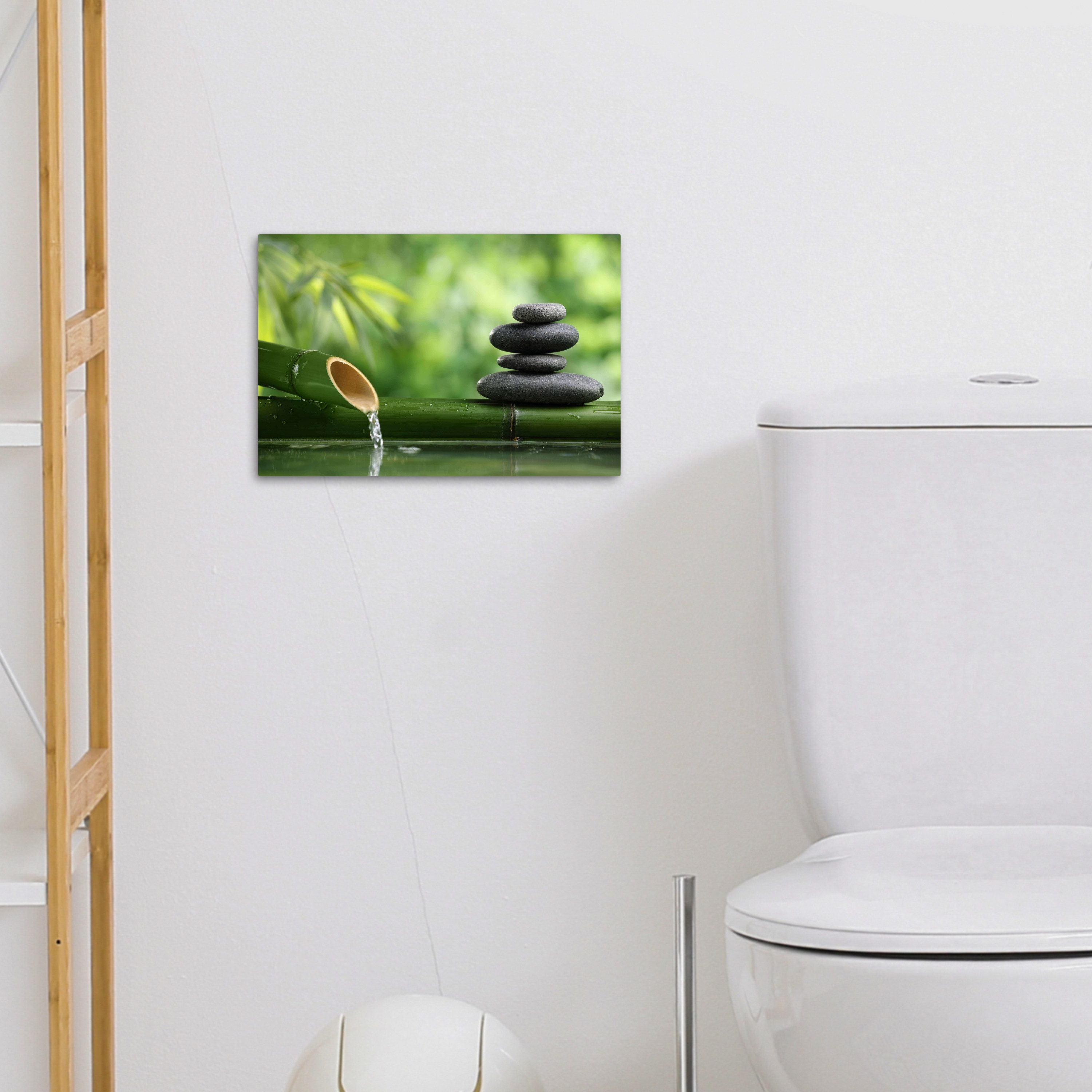 OneMillionCanvasses® Leinwandbild Zen - Stein - Grün - Natur - Bambus, Fotodruck (1 St), Bilder für Badezimmer, Bad und Toiletten Deko, Bild WC 30x20 cm – Bild 4 von 5