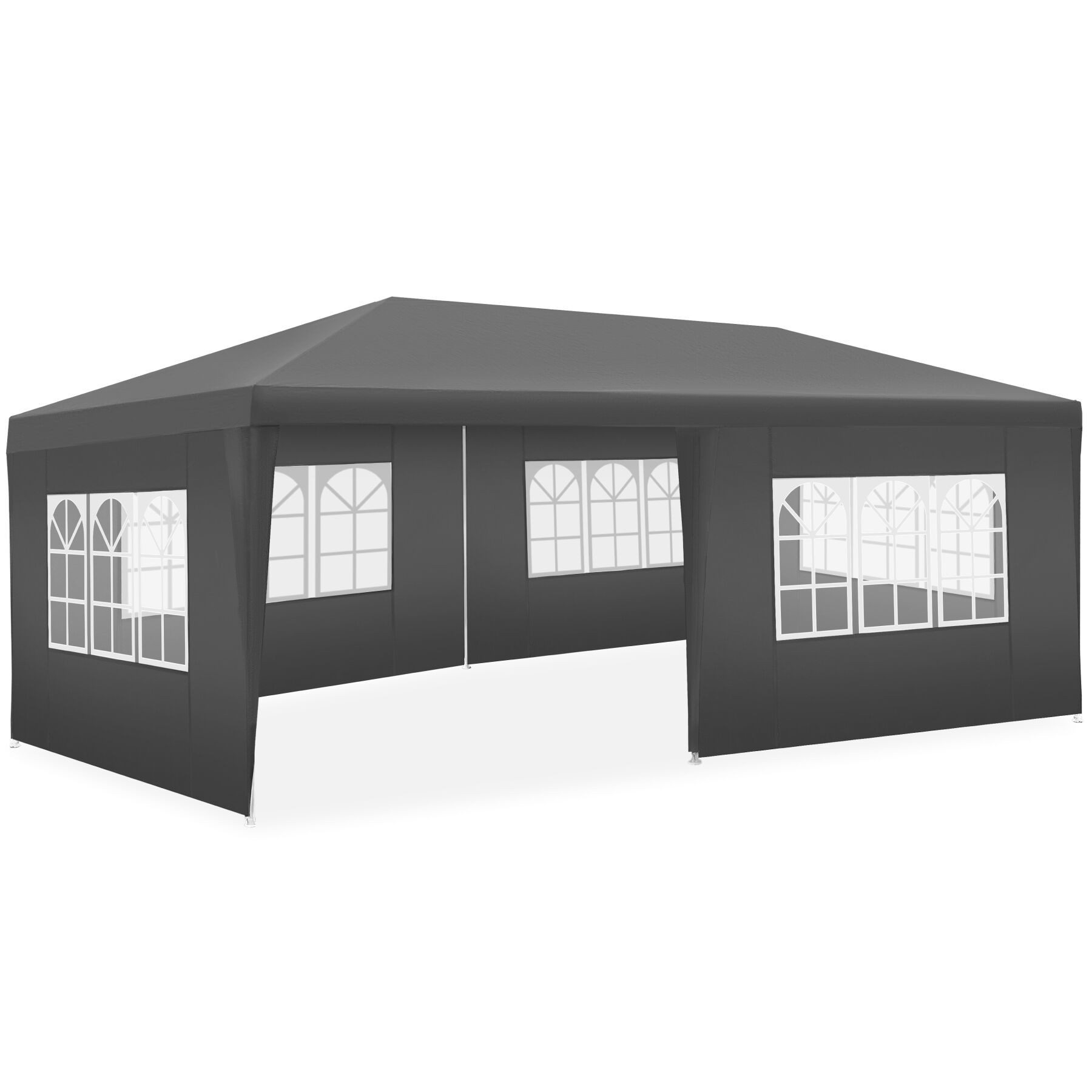 tectake Pavillon Rattan Gartenzelt 6 x 3 m, inklusive Spannseilen und Heringen, mit 5 Seitenteilen, (Partyzelt Novara, in grau), im Stecksystem, 5 abnehmbare Seitenteile, mit UV-Schutz, wasserdicht