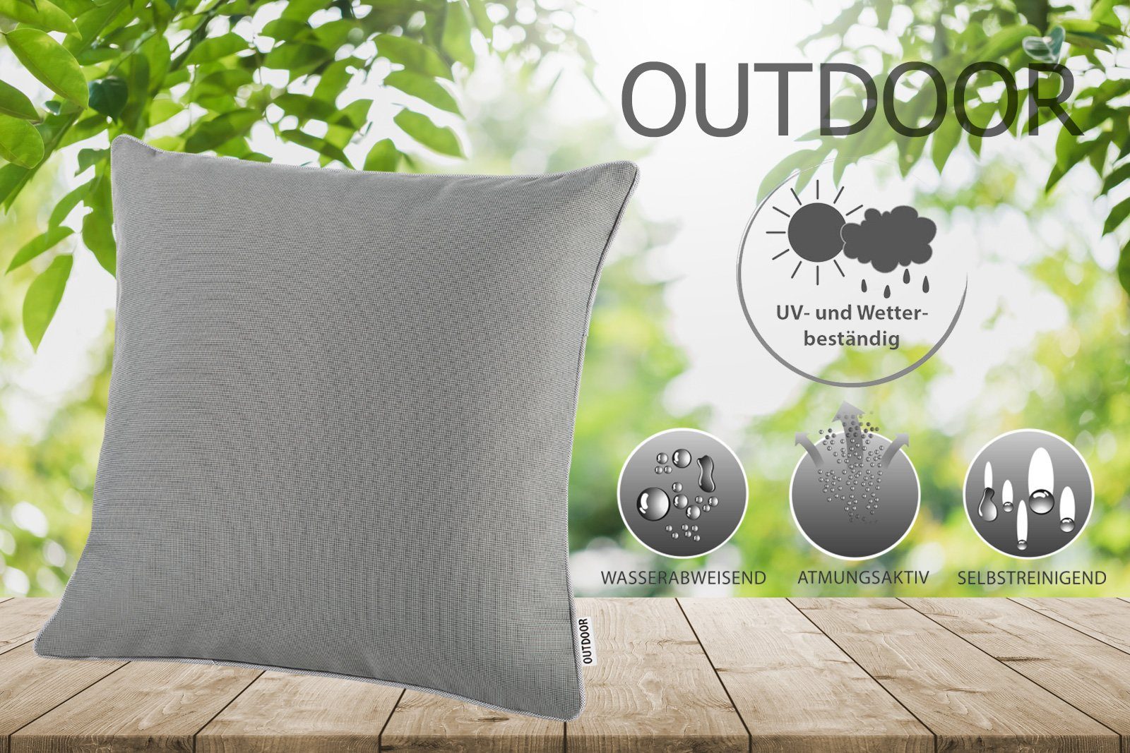 heimtexland Dekokissen Outdoorkissen Garten Deko Outdoor Kissen gefüllt, schmutz- und wasserabweisend