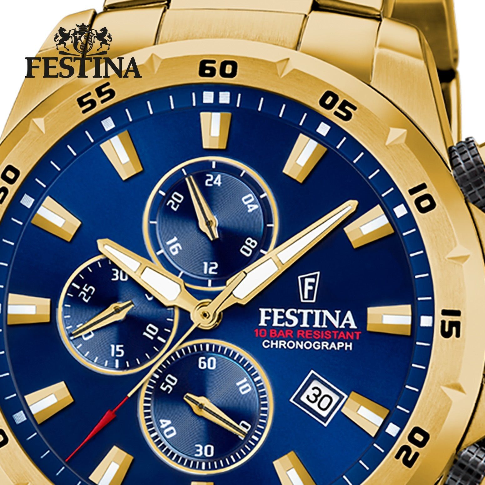 Festina Quarzuhr Festina Herrenuhr Chronograph Sport, (Analoguhr), Herren Armbanduhr rund, Edelstahlarmband gold, Sportlich