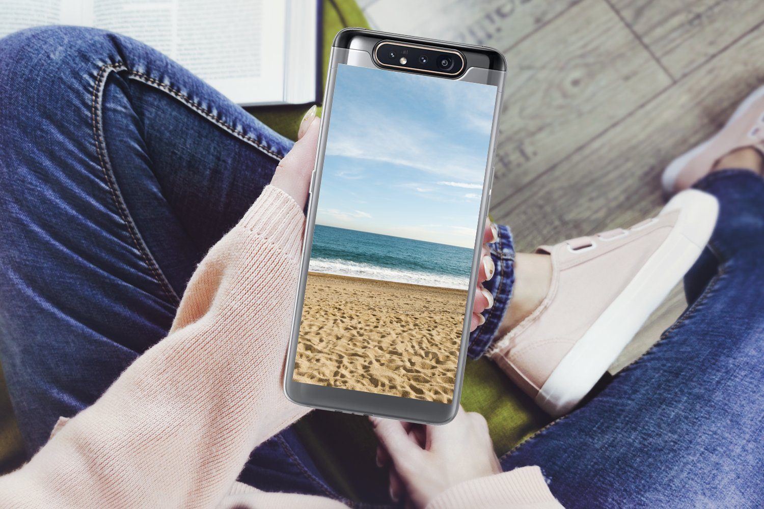 MuchoWow Handyhülle für Samsung Galaxy A80 Strand - Sand - Meer, Phone Case, Silikon, Schutzhülle Dünn