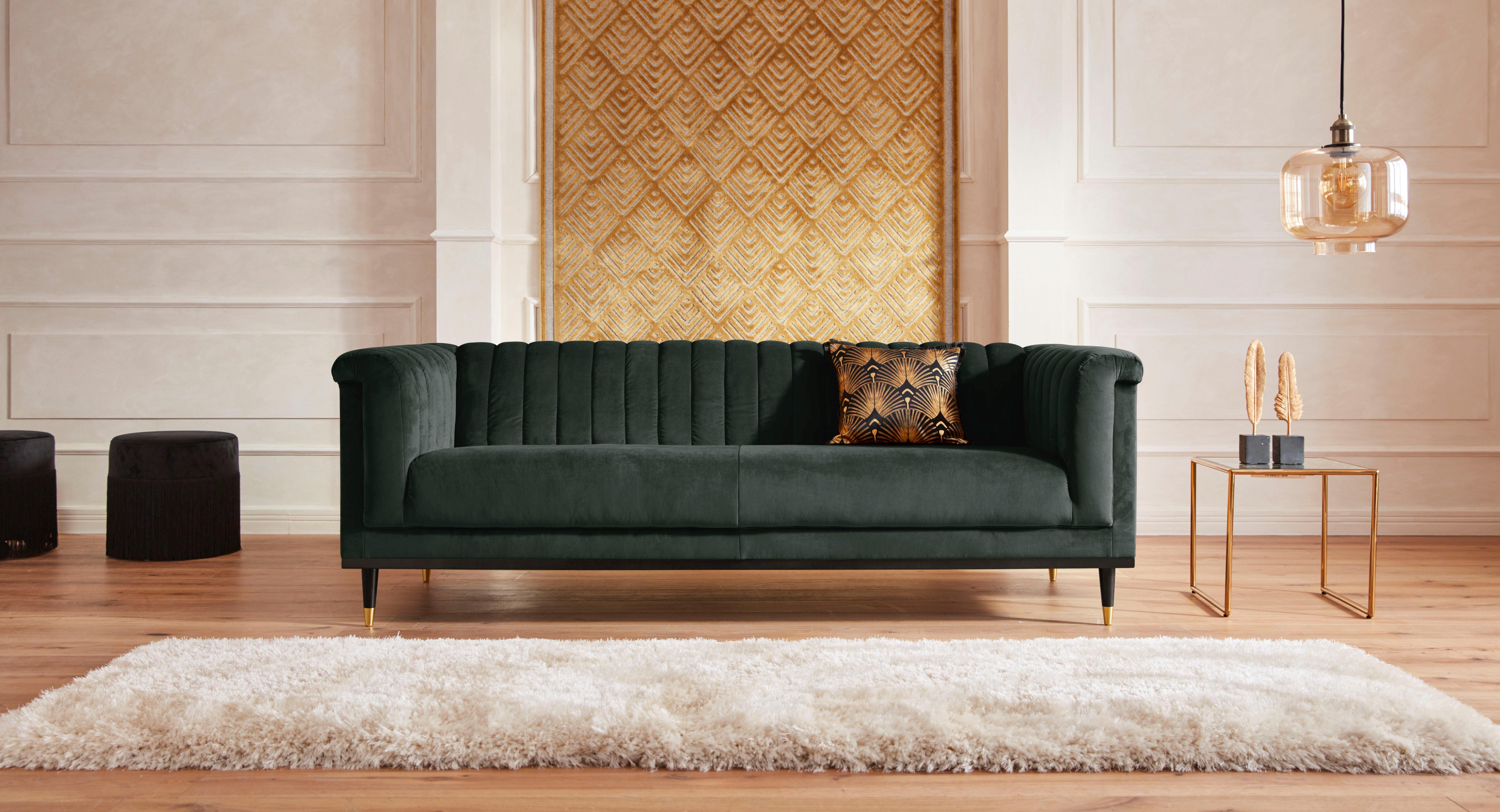 Home affaire 3-Sitzer Chamby, mit Holzrahmen unten und Steppung im Lehnenbereich