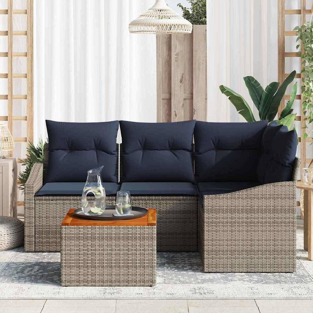 vidaXL Gartenlounge-Set Gartensofa-set 5 pcs Grau und Marineblau Poly-Rattan, (5-tlg)