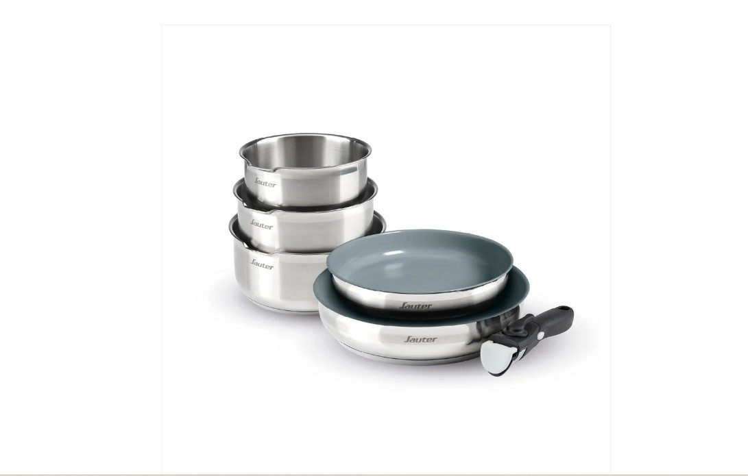 QDesign by Sauter Pfannen-Set Antihaftbeschichtet, stapelbar mit abnehmbarem Griff, 6-teilig Silber