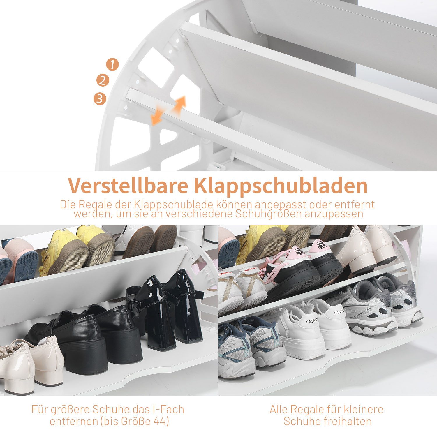 oyajia Schuhbank Sitzbank mit Stauraum, 2 offene Fächer, bis 140kg belastbar (1 Tür und 2 Fächer, mit Sitzkissen, Platz Hausschuhe, Lederschuhe, High Heels, Spo – Bild 5 von 5