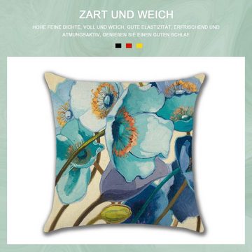 Kissenbezüge 4er Set Kissenbezug Mit Reißverschluss Dekokissen, MAGICSHE, Wohnzimmer Ölgemälde Blume Sofa Kissen