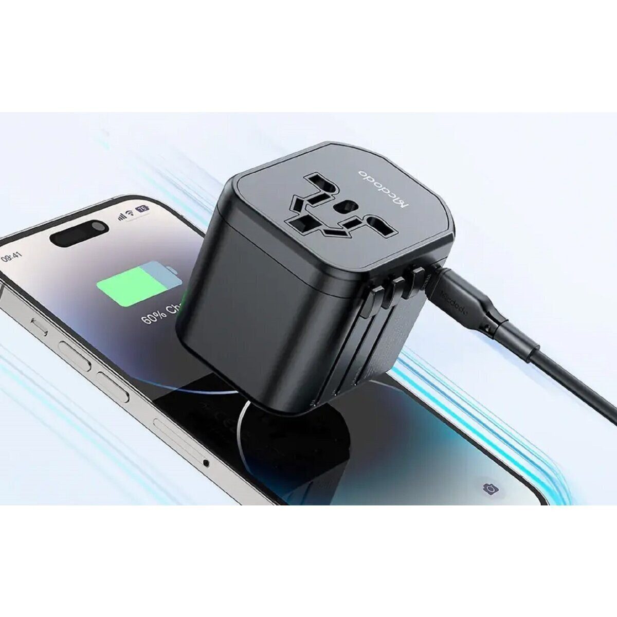 mcdodo Universal-Wandladegerät EU/US/AU/UK Fast Charge, PD 20W (schwarz) Smartphone-Kabel