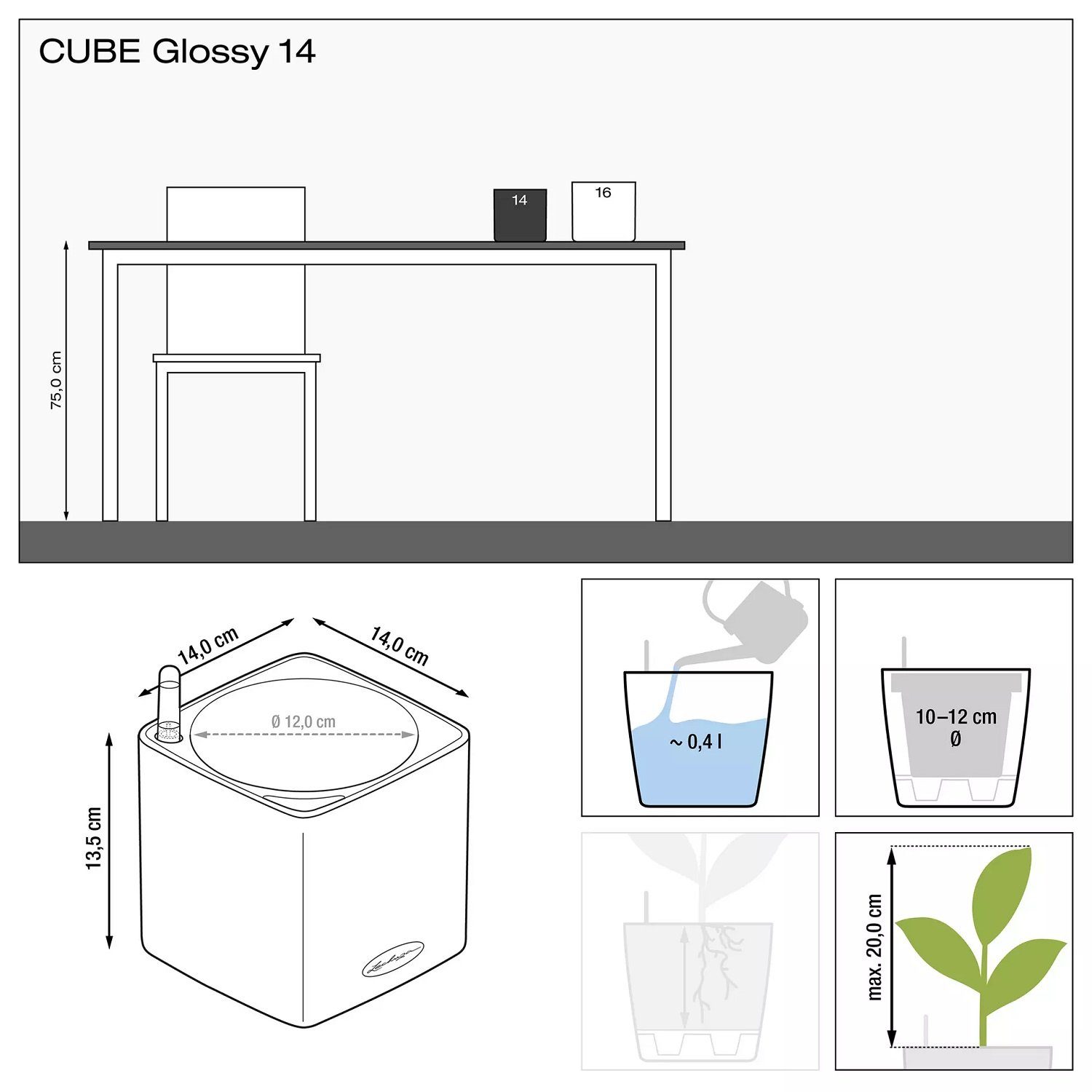 Glossy Kräutertopf Cat Cube 14 weiß Lechuza® highgloss