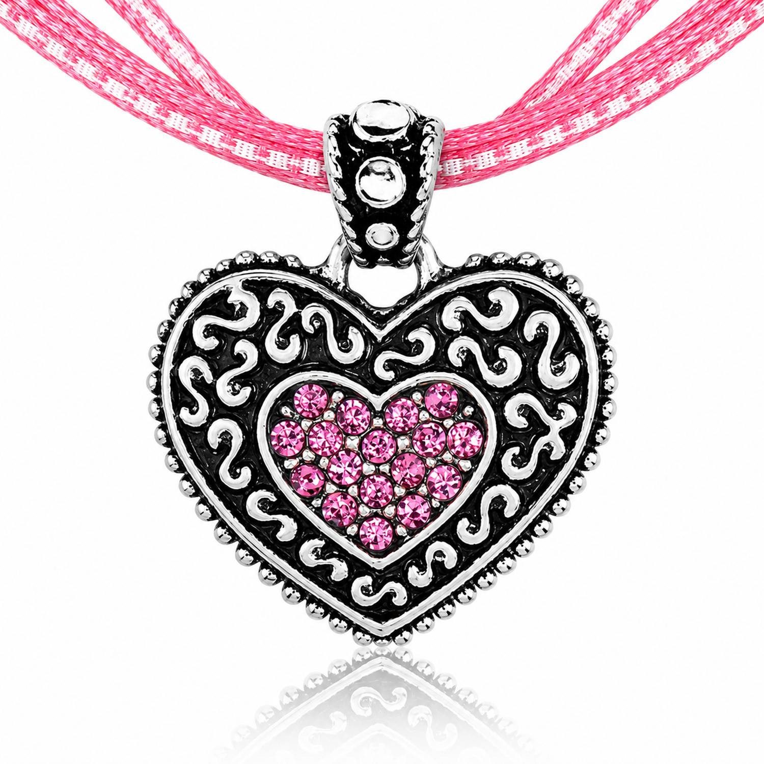 LUISIA® Herzkette LUISIA® Kinder Halskette "Herz" kariert mit Kristallen von Swarovski®